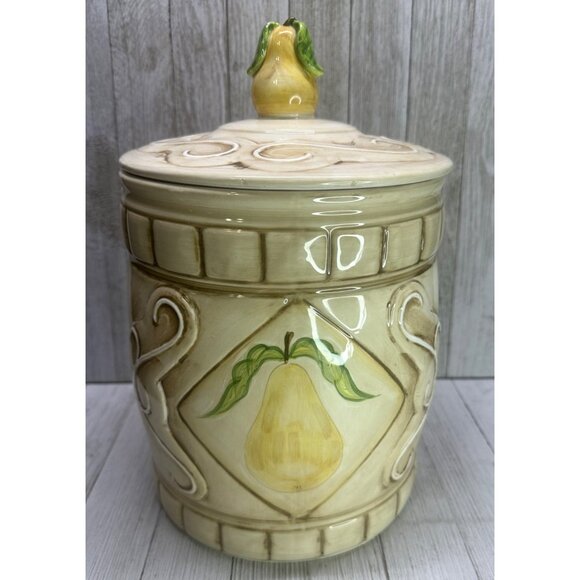 Vtg American Atelier SAN Marco 5114 Cookie Jar Yellow Pear Earthenware 11" Tall - Picture 1 of 15